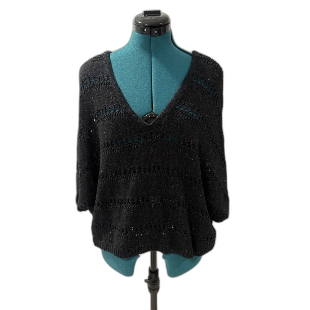 Express Knit Sweater Black Gold Sparkle V Neck Size S Slouchy Boho Chic